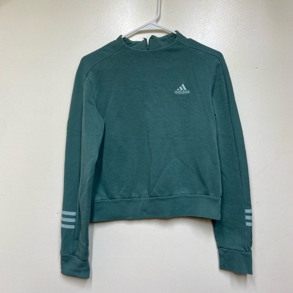 Adidas Mock Neck Comfort Knit Sweatshirt Zip Neck Ladies Size Small Sage Green